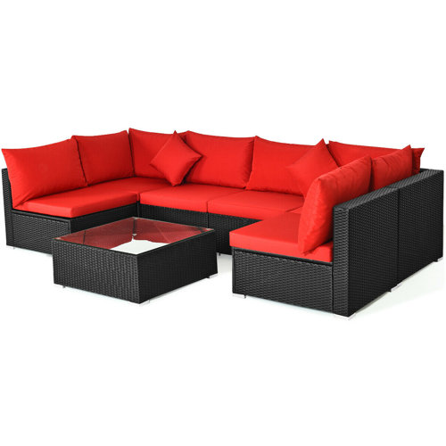 Latitude Run® 7 Piece Rattan Sectional Seating Group with Cushions